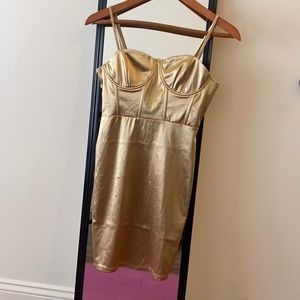 Gold form fitting strappy dress
